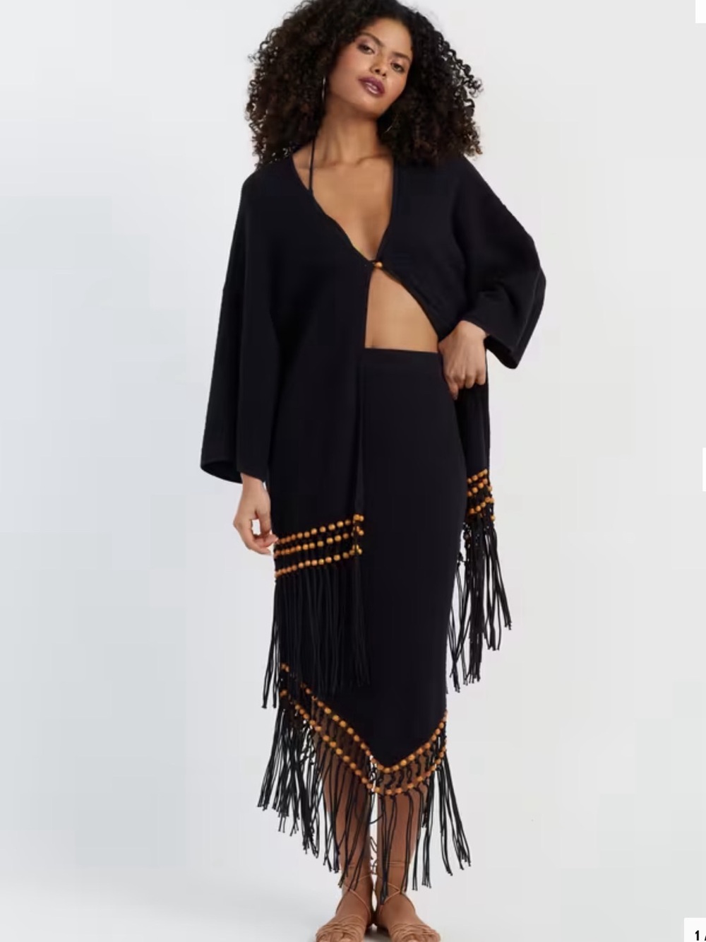 Chinti & Parker Fringe Hem and Beaded Trim Midi Skirt Size Medium NWT